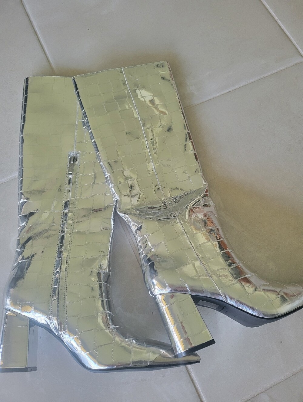 Kurt Geiger-London Metallic Silver Croc-Embossed Knee High Boots -NWT! - Picture 9 of 10